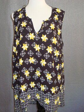 Alfani Womens Diamonds Sleeveless V-Neck Blouse Top Black Hi Low sz 2X